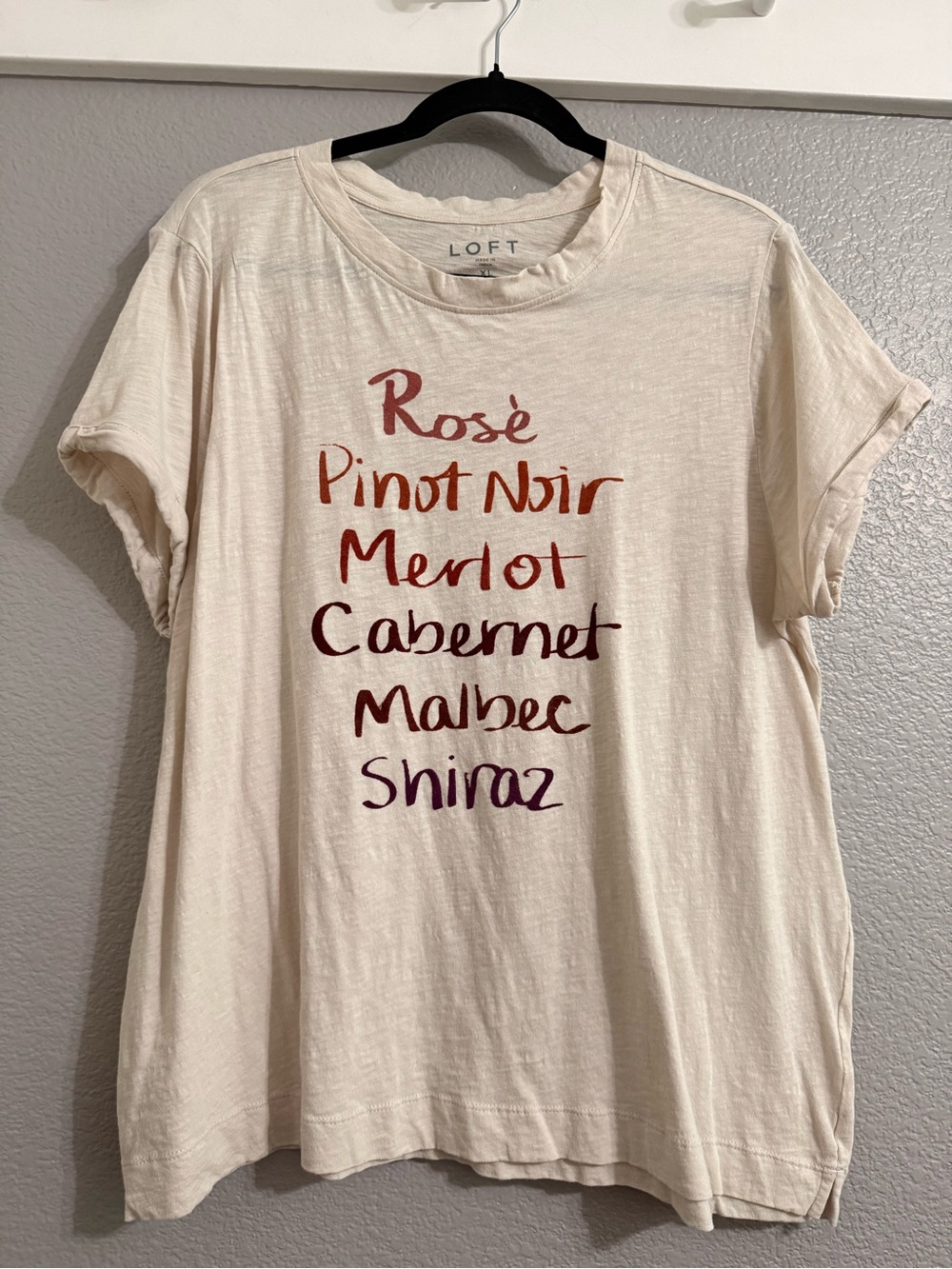 LOFT Cream Graphic Tee with Wine-Tone Script